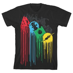Justice League Logos Paint Dripping Black T-Shirt Toddler Boy to Youth Boy - 1 of 3