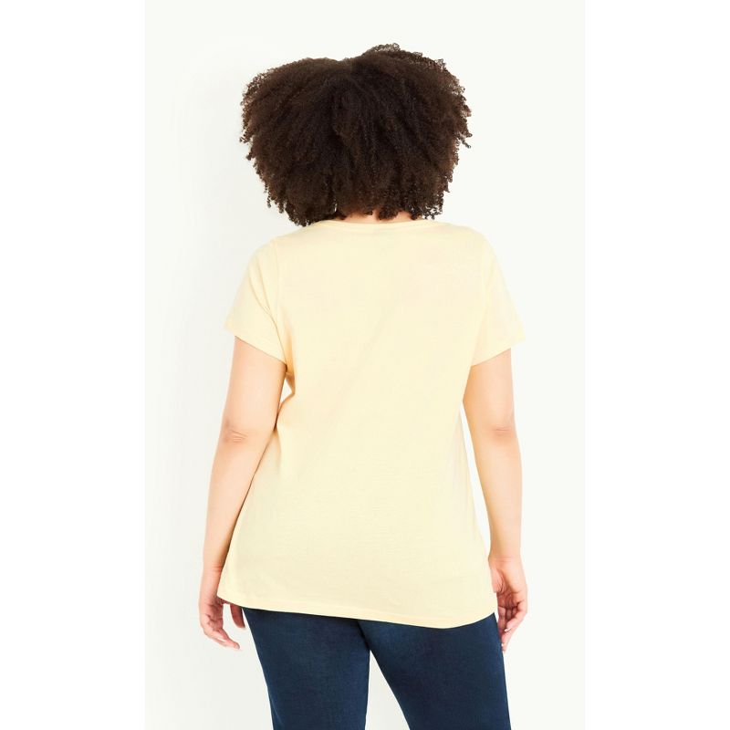 Women's Plus Size Gathered V Neck Cotton Top - yellow | EVANS, 2 of 4