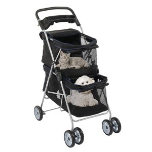 phiestina Pet Stroller for 2 Dogs and Cats, Double 4 Wheel Cat Pet Carriers Bag Jogger, Waterproof Folding Crate with Soft Pad, Black - 1 of 4