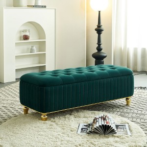 Lyngins Velvet Storage Ottomanes,Tufted Upholstered Storage Bench with Gold Embroidery ottoman,Storage Bench Benches for Living Room,Bedroom - 1 of 4
