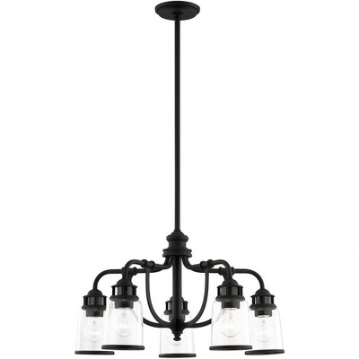 Elegant Black 5-Light Chandelier with Hand Blown Seeded Glass