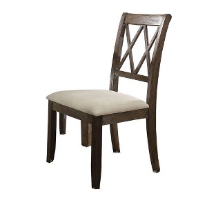 Acme Furniture Set of 2 26" Claudia Dining Chairs Beige Linen/Salvage Brown: Upholstered X Back, Armless Design - 1 of 4