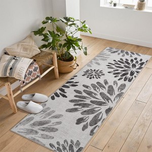 Area Rugs: Washable Non-Slip Floral Botanical Carpet, Soft Low Pile Foldable Stain Resistant Rugs for Bedroom - 1 of 4