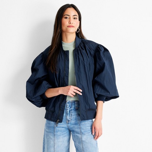 Women s Nylon Relaxed Bomber Jacket Future Collective Navy Blue Target