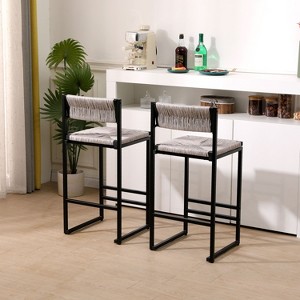 CAVINAS 25"Paper Rope Woven Bar Stools,Set of 2,Counter Stools with Backrest&Footrest,Stools for Dining Room&Kitchen Island - 1 of 4