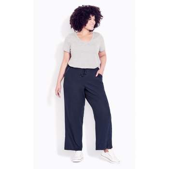 Women's Plus Size Linen Blend Trouser - navy | AVENUE