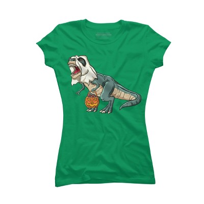 Junior's Design By Humans Trex Ghost Costume Design Funny Halloween Dinosaur By Threadlets T-Shirt