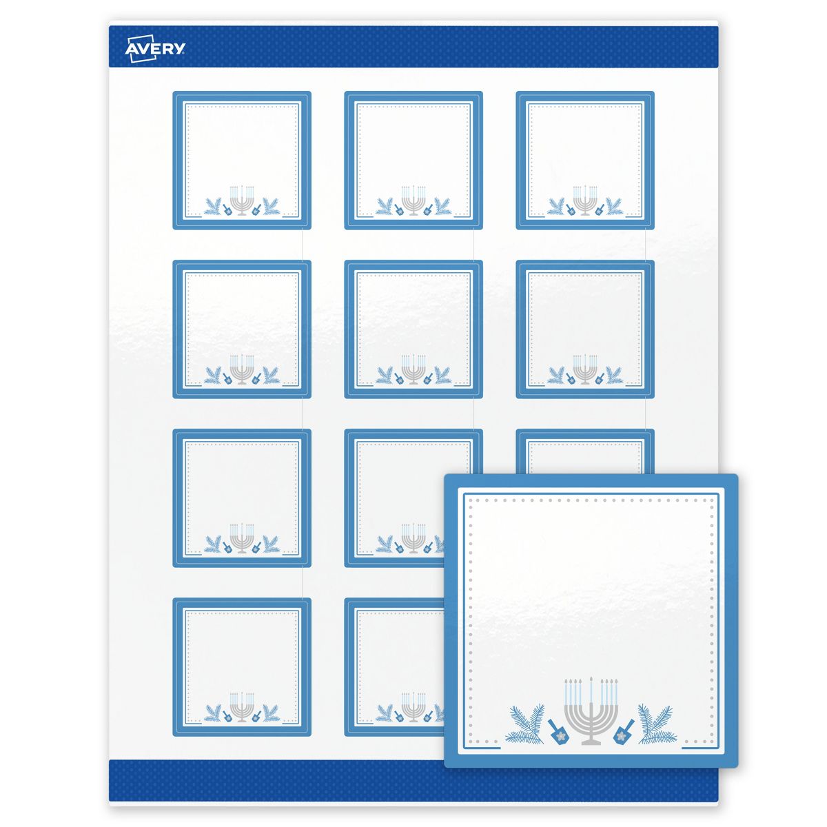 Avery® Labels, 2" x 2", Glossy, Silver Menorah Frame, 120