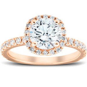 Pompeii3 G/VS 2 Ct Moissanite & Diamond Cushion Halo Engagement Ring 14k Rose Gold - 1 of 4