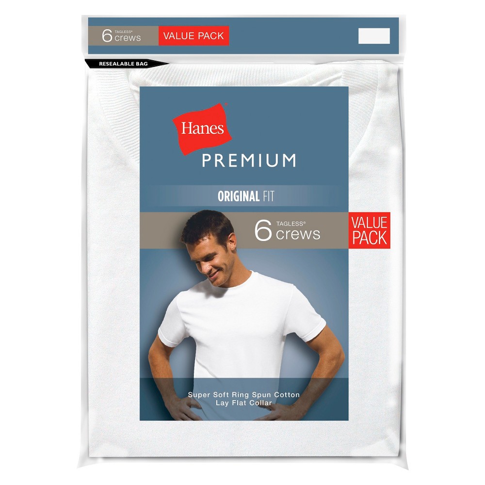 Hanes Premium Men's 6pk Crew Neck T-Shirt - White M
