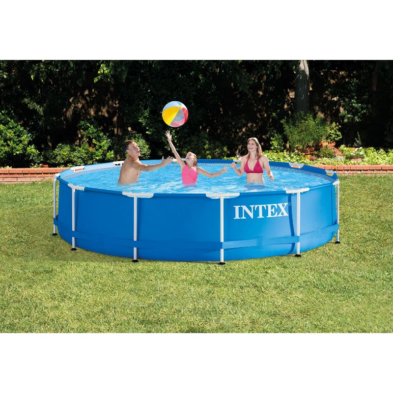INTEX 12 x 2.5 Foot Metal Frame Above Ground Swimming Pool, Type A Filter, Protective Cover, and Complete Maintenance Kit with Vacuum Skimmer and Pole, 4 of 8