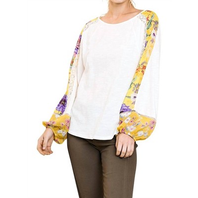 Women's Sheer Floral Puff Sleeve Knit Top - umgee