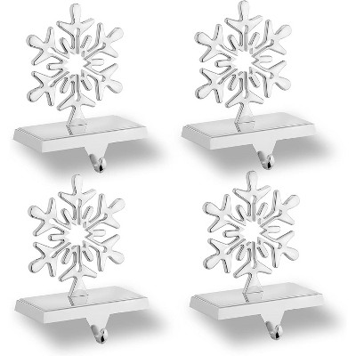 Snowflakes Christmas Stocking Hanger 4 Pack Metal Stocking Holder Stand Sturdy Hook Christmas Ornaments