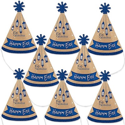 Big Dot of Happiness Ramadan - Mini Cone Eid Mubarak Hats - Small Little Party Hats - Set of 8