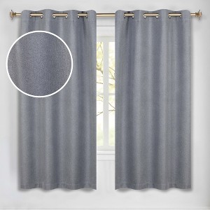 Textured Solid 100% Blackout Machine Washable Curtain Panels, Set of 2 by Blue Nile Mills - 1 of 4