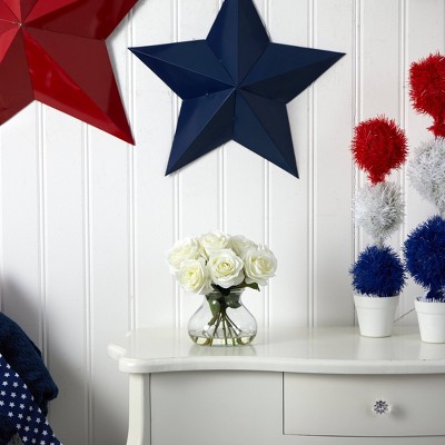 White Faux Rose Arrangement in Glass Vase