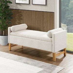 Racxily Anders Upholstered Bench, Boucl¨¦ Fabric with Solid Wood Legs for Bedroom - 1 of 4