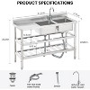 COZONY 30/33/47" Stainless Steel Double Bowl Utility Sink with Workbench and Undershelf for Kitchen or Garage - 2 of 4