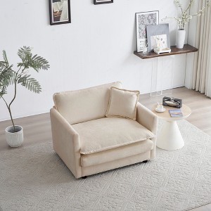 Chenille Fabric Deep Seat Single Sofa with Toss Pillow, Comfortable Reading & Accent Chair for Living Room or Bedroom - 1 of 4