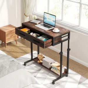 Lirago Brown Adjustable Height Bedside Table 31.5x17.7x27.5-41.3 E1 Particle Board Mobile Desk with Drawer and Wheels - 1 of 4