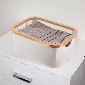 Evideco French Home Goods Foldable Storage Basket with Bamboo Frame and Oxford Fabric, Rectangular Multi-Storage Organizer - 1 of 4