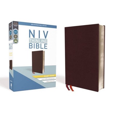 NIV, Thinline Bible, Giant Print, Bonded Leather, Burgundy, Red Letter Edition - Large Print by  Zondervan (Leather Bound)