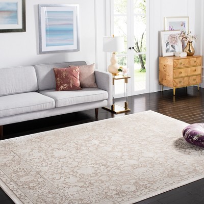 Beige and Cream Floral Synthetic Area Rug 6' x 9'