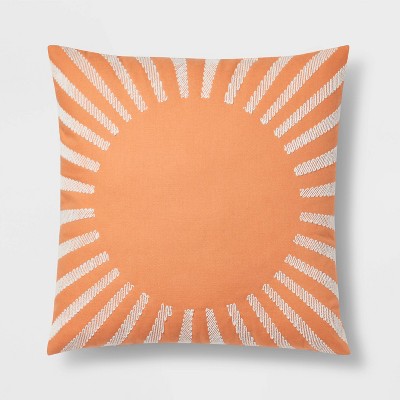 Sun Embroidered Cotton Square Throw Pillow Orange - Room Essentials™