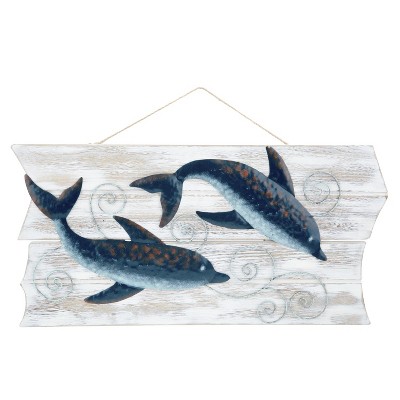  Beachcombers Coastal Plaque Sign Wall Hanging Decor Decoration For The Beach with 2 Metal Dolphins 