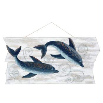 Beachcombers Coastal Plaque Sign Wall Hanging Decor Decoration For The Beach With Metal Dolphins 20.87 x 11.62 x .25 Inches.