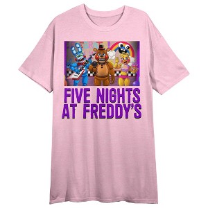 Five Nights At Freddy's Animatronics Stage Performance Crew Neck Short Sleeve Cradle Pink Women's Night Shirt - 1 of 2