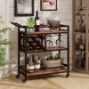 Tangkula 3-Tier Bar Cart Wheels Rolling Serving Cart with Wine Rack and Glass Holder Industrial Storage for Kitchen Dining Room Rustic Brown/Brown - 3 of 4