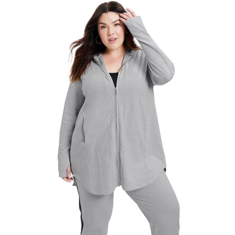 June + Vie by Roaman's Women’s Plus Size Zip-Up French Terry Hoodie, 1 of 2