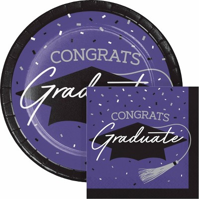 Creative Converting Graduate School Spirit Purple Paper Plate and Napkin Kit 36ct