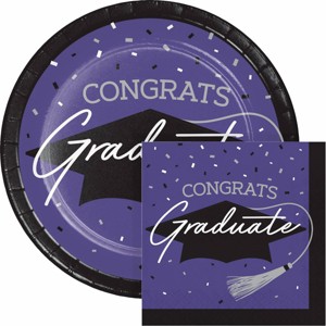 Creative Converting Graduate School Spirit Purple Paper Plate and Napkin Kit 36ct - 1 of 4