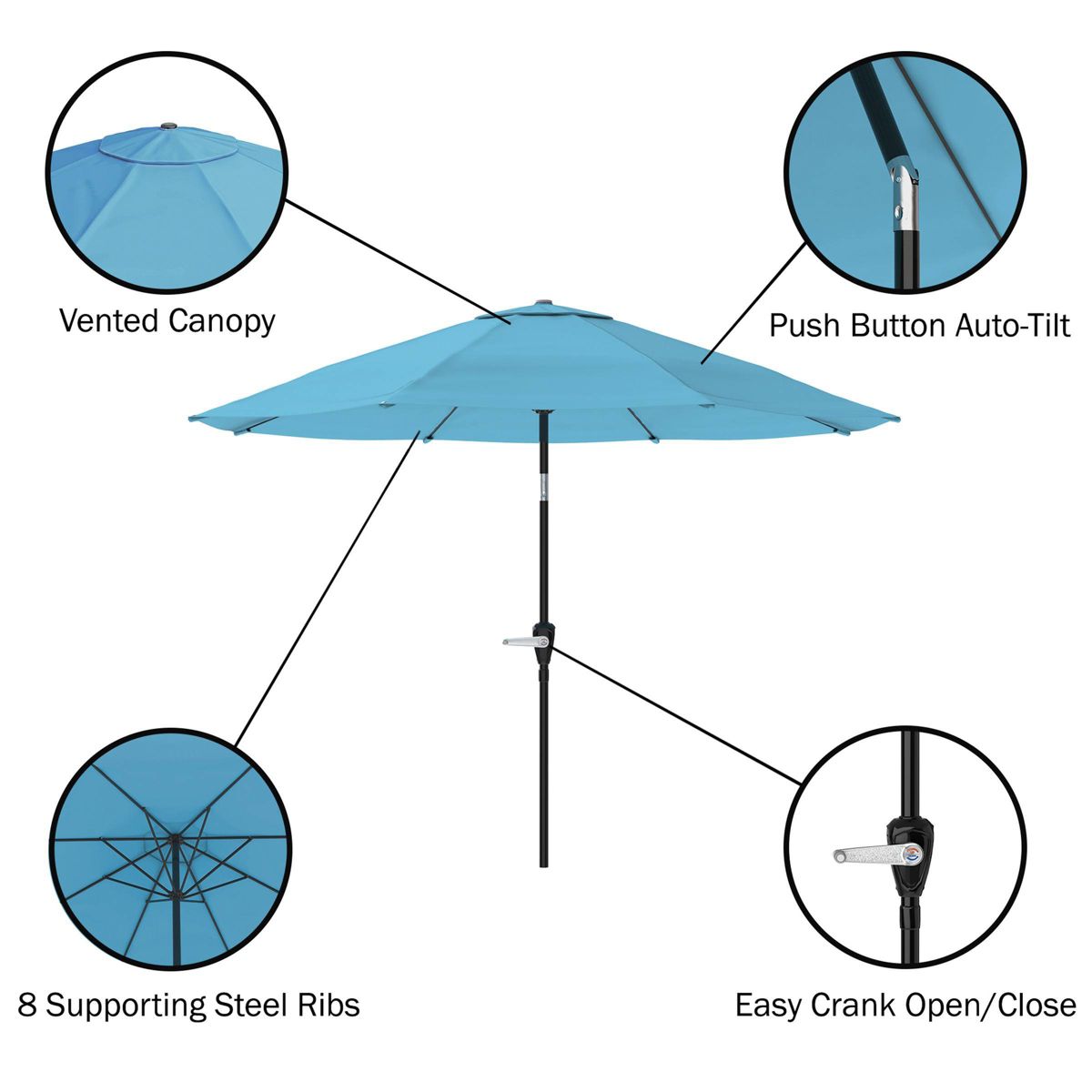 Alaterre Furniture 8pc Outdoor Patio Dining Set, Okemo Table with 10' Auto Tilt Umbrella Blue - thumbnail 9