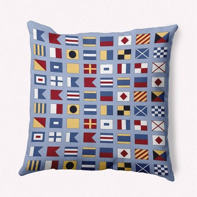 e by design Nautical Flags Decorative Throw Pillow Light Blue: Indoor Square Cushion, Twill Fabric, Polyester Fiber Fill