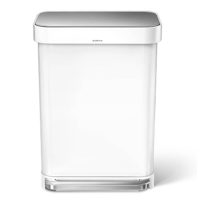 simplehuman 55L Rectangular Step Trash Can with Liner Pocket White Steel