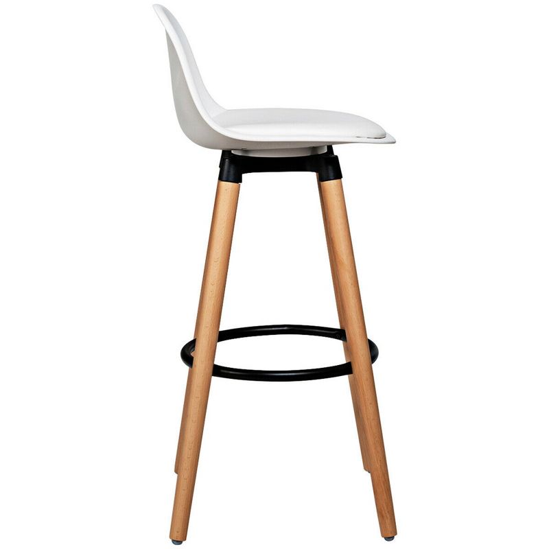 Costway Set of 2 Mid Century Barstool 28.5" Dining Pub Chair w/Leather Padded Seat White, 5 of 13