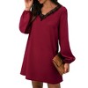 Anna-Kaci Women's Long Sleeve Mini Shift Dress with V-Neckline and Lace Trim Detail - 3 of 4