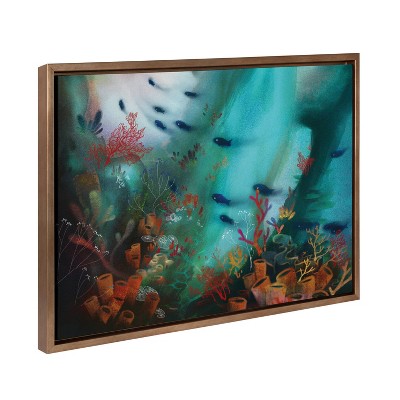 Kate & Laurel All Things Decor 18"x24" Sylvie Coral Cove Framed Canvas by Faryn Hughes Gold