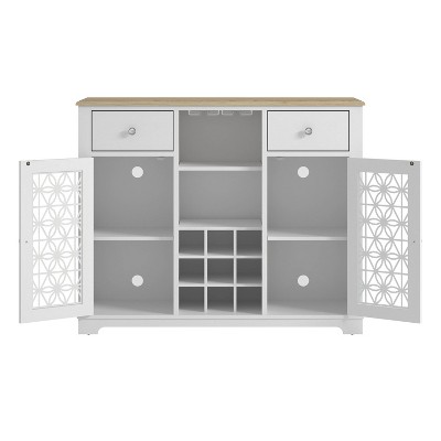 Festivo 47" White Wine Cabinet with Glass Doors and Wood Top