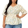 Agnes Orinda Women's Plus Size Floral Ruffle Smock Sleeve V Neck Summer Peplum Blouses - 2 of 4