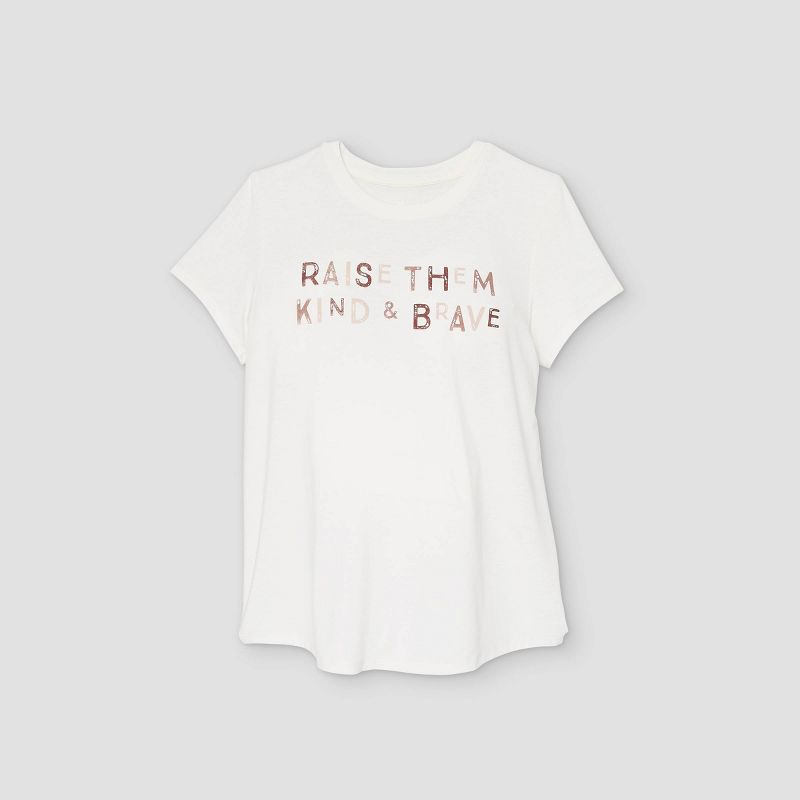 Short Sleeve Raise Them Kind & Brave Graphic Maternity T-Shirt - Isabel Maternity by Ingrid & Isabel™ Light Beige, 1 of 3