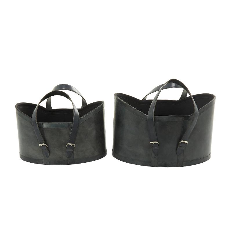 Set of 2 Leather Storage Baskets Dark Brown - Olivia &#38; May, 3 of 8