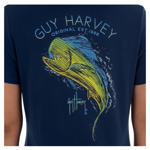 Guy Harvey Ladies Mahi Scribble Short Sleeve T-shirt - Estate Blue
