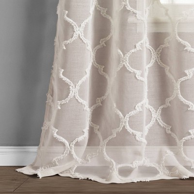Beige Chenille Trellis Sheer Grommet Curtain Panels, 84" x 38"