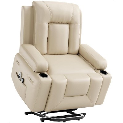 Oversized Power Lift Recliner Chair with Heat & Massage, PU Leather Electric Lift Chair for Seniors, Adjustable Back & Leg Rest, Heavy Duty