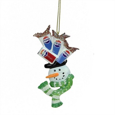 Northlight 4" Glittered Snowman Head Balancing Pepsi Christmas Ornament - White/Green