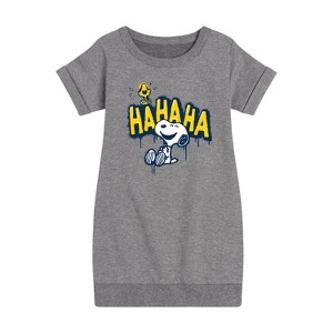 - Peanuts - Ha Ha Graffiti Graphic Short Sleeve Fleece Dress - 1 of 4
